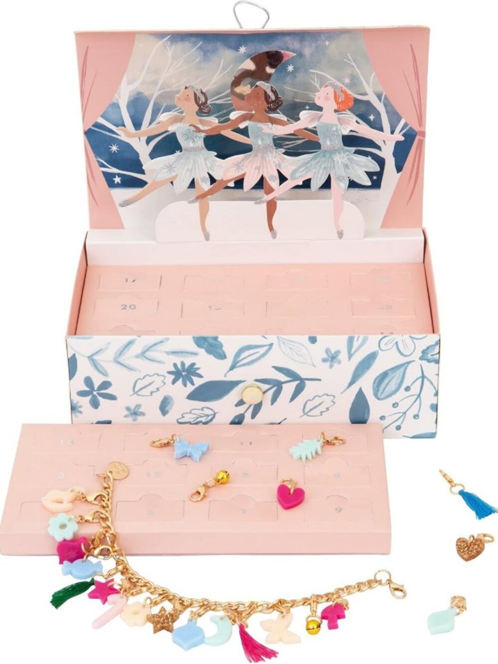 Winter Ballerina Charm Bracelet Advent Calendar for Girls, Christmas Countdown